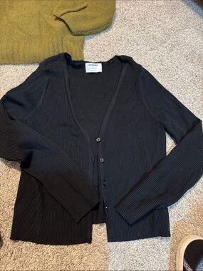 Old Navy Black Ribbed Button-Front Women's Cardigan